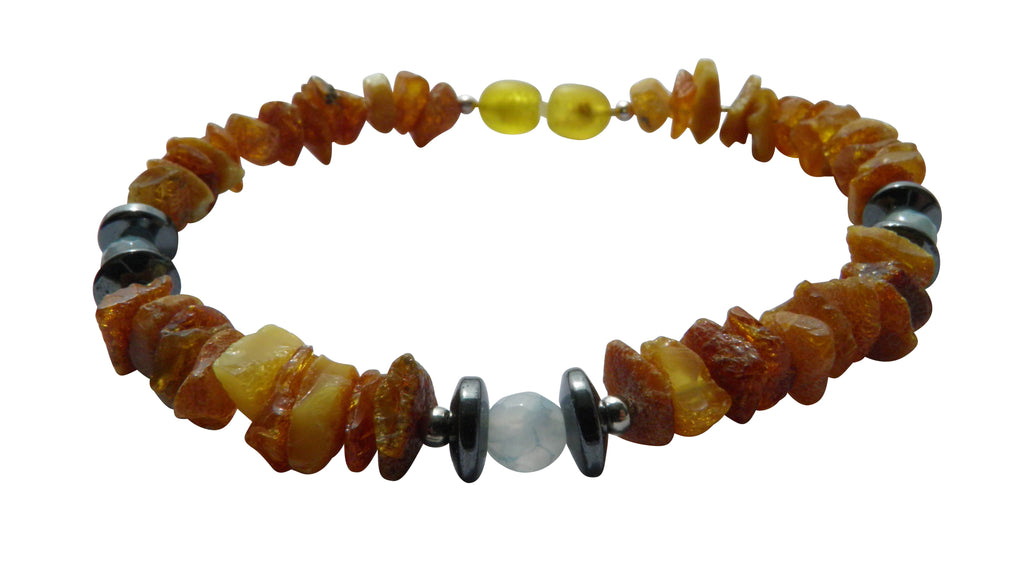 Hunde Bernsteinkette mit Achat und Hämatit Länge 22cm - TierVita