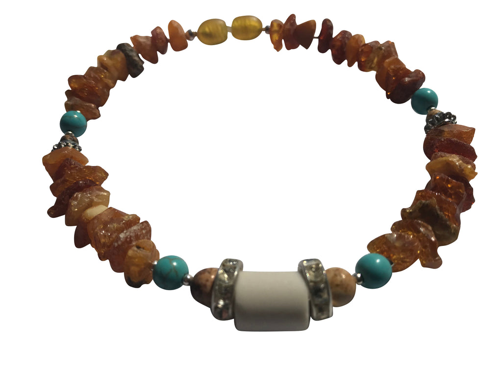 Hunde Bernsteinkette EM-Kera Pipe Howlith mit Landschaftsjaspis Länge 24cm - TierVita