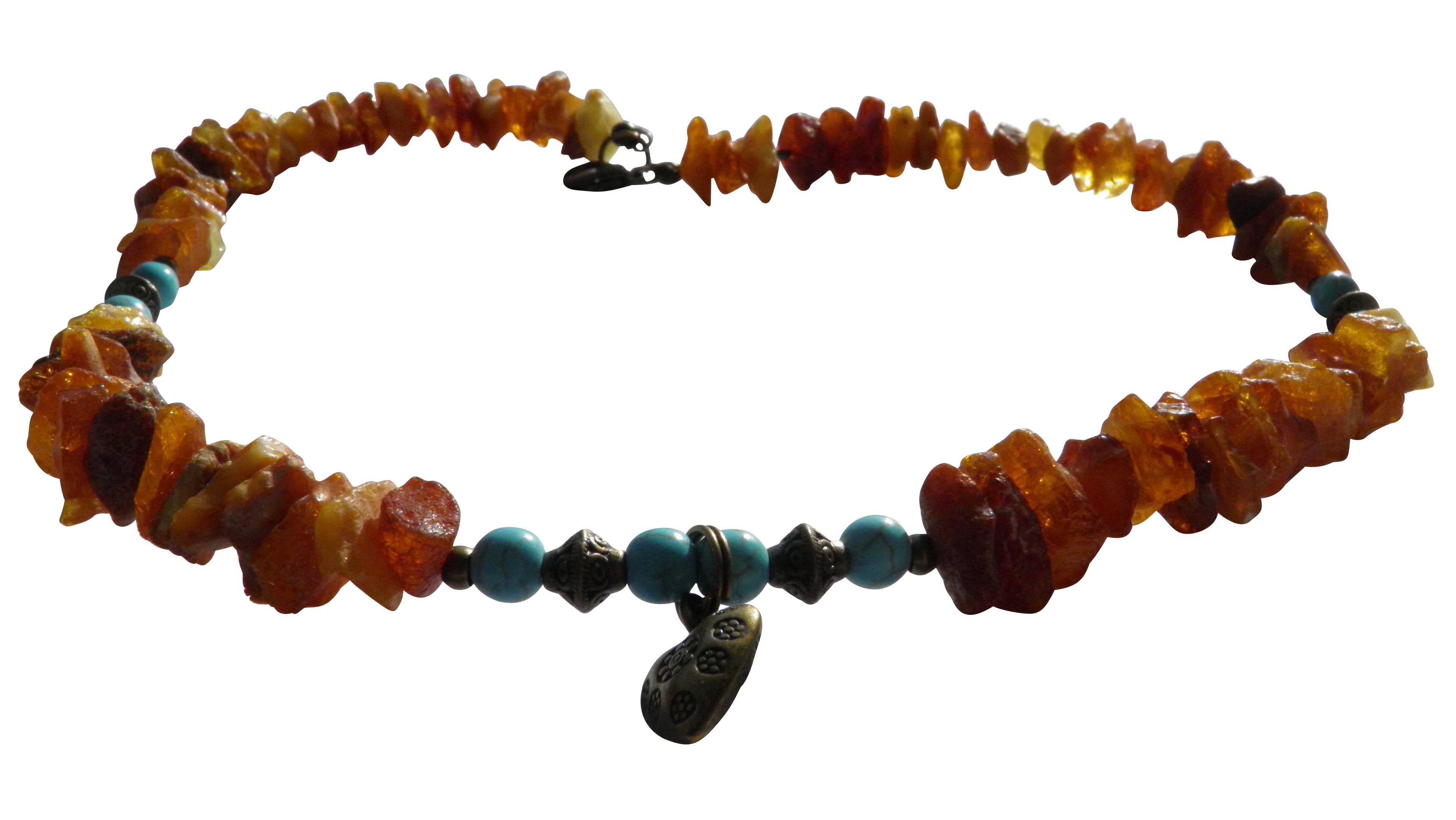 Hunde Bernsteinkette mit  Howlith Herzchen Länge 45cm - TierVita