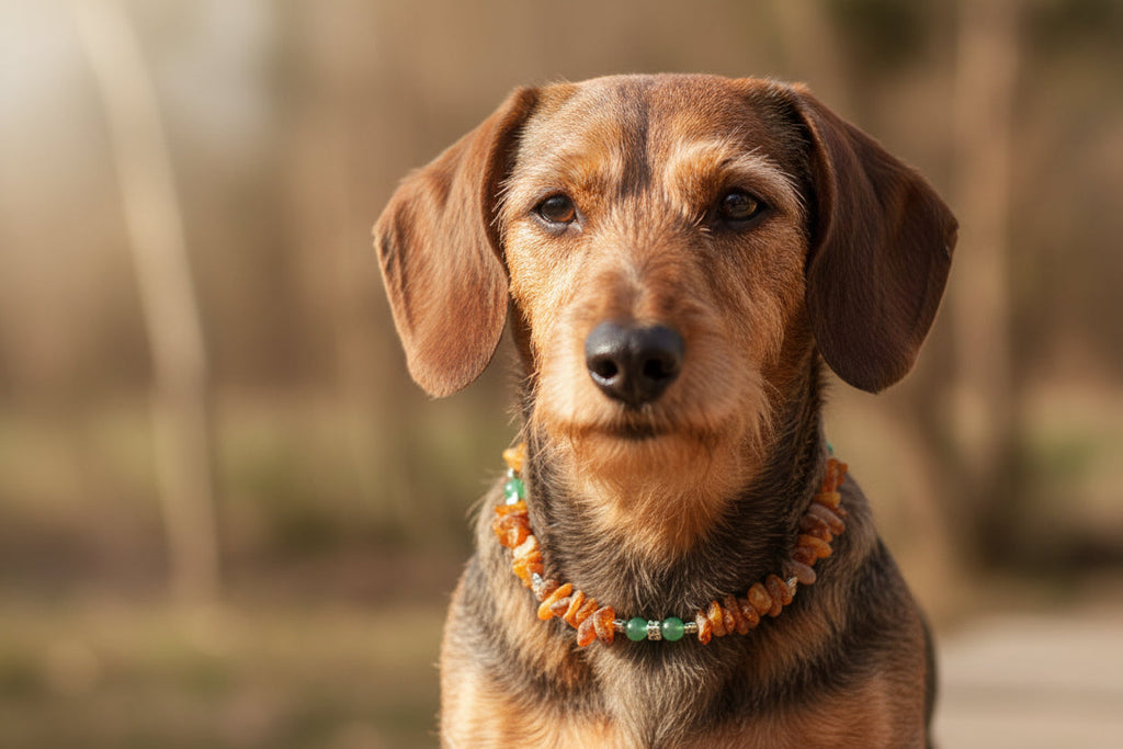 amberdog Hunde Bernsteinkette mit Jade Länge 23cm