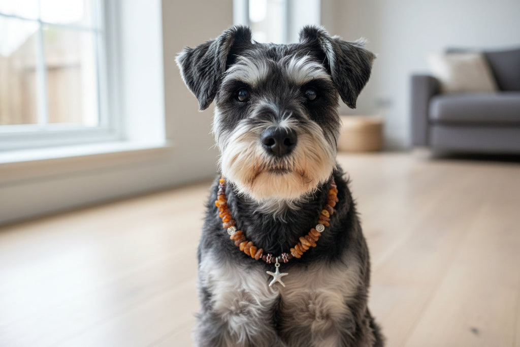 Hunde Bernsteinkette mit Jaspis und Muscheln Länge 39cm