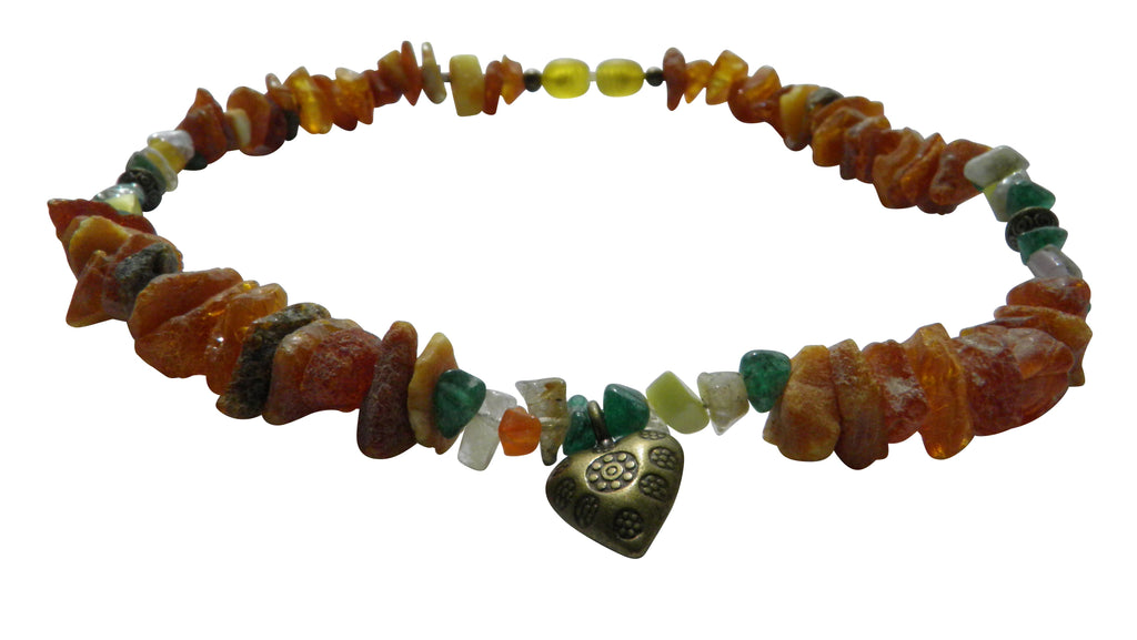 Hunde Bernsteinkette mit Edelsteinen Herzchen Länge 34cm - TierVita