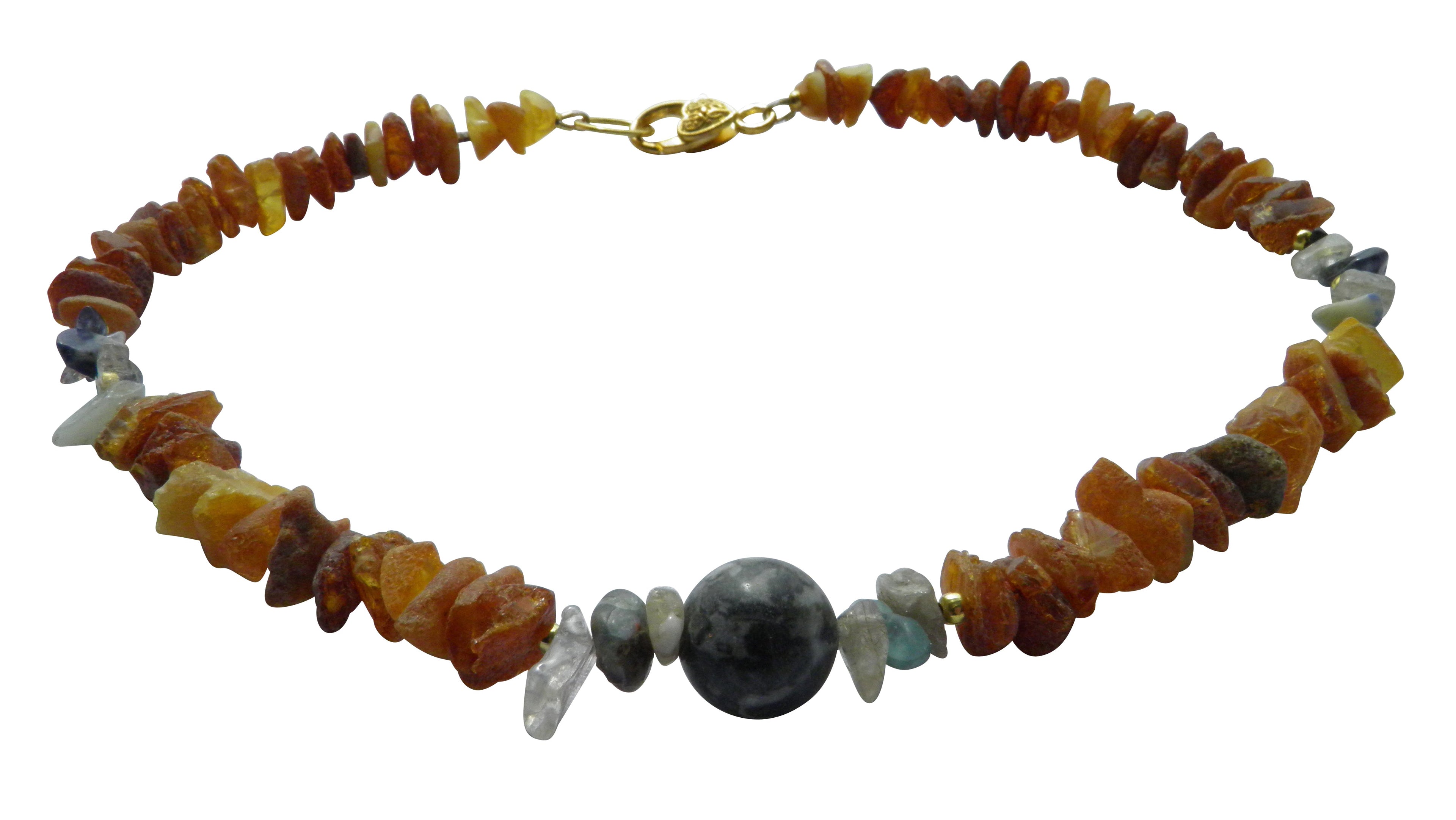 Hunde Bernsteinkette mit Hämatit und anderen Edelsteinen Länge 44cm - TierVita