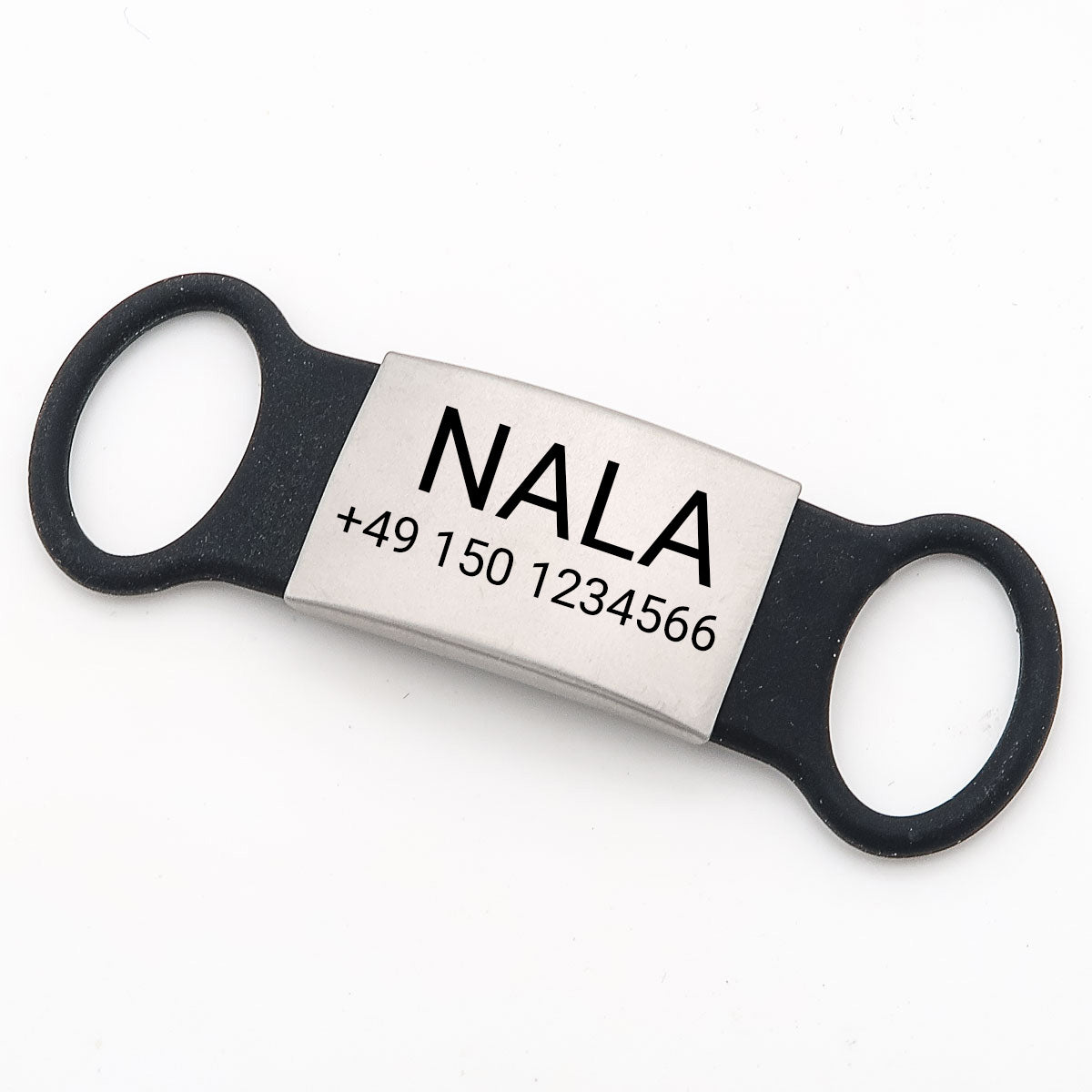 Klapperfreie Hundemarke Silikonslider mit Edelstahl-Schild für Halsbänder inkl. GRATIS Gravur