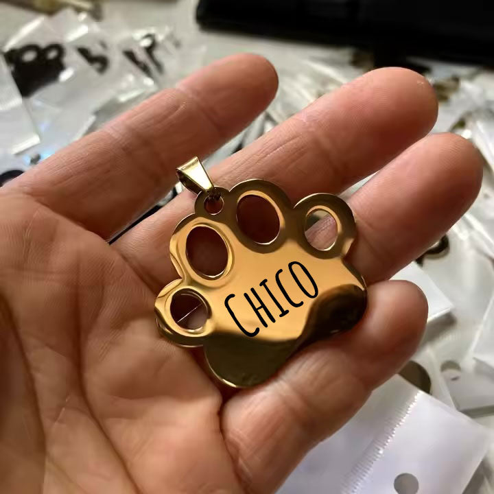 Personalisierte Hundemarke mit Gravur aus Edelstahl – Name & Telefonnummer – 30 mm – Gold, Silber & Rosé