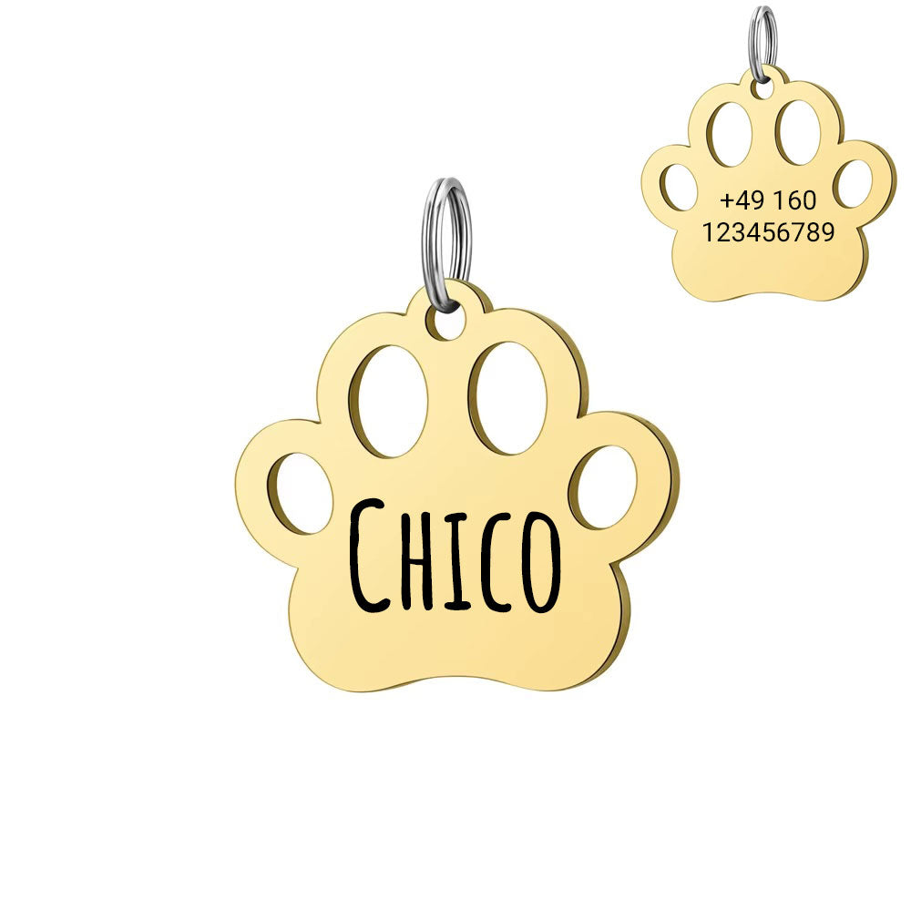 Personalisierte Hundemarke mit Gravur aus Edelstahl – Name & Telefonnummer – 30 mm – Gold, Silber & Rosé