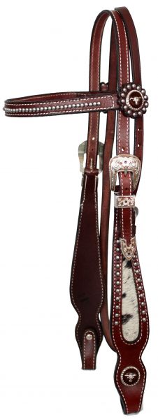Westernzaum, Trense mit Echthaar Inlay, Nieten und silber, kupferfarbene Schnallen,