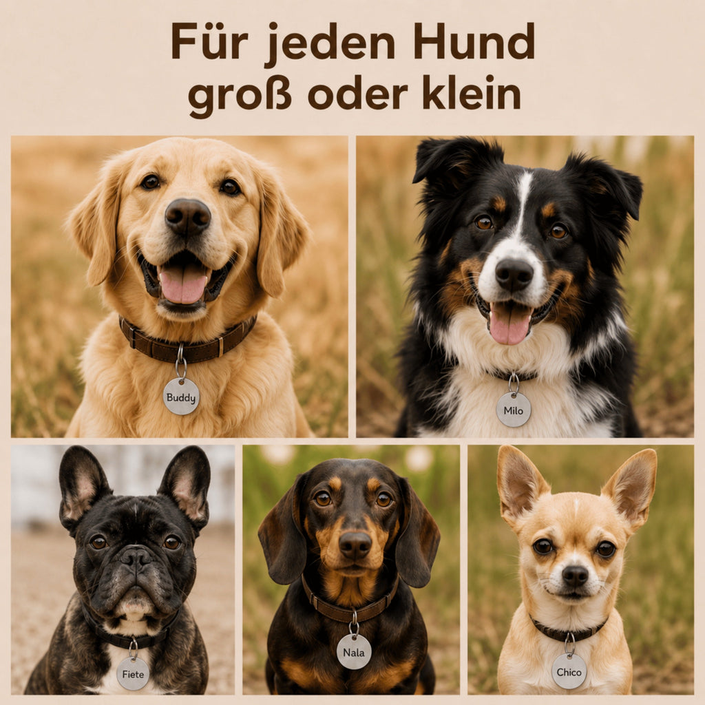 Hundemarke mit Gravur, Name und Telefon personalisiert, rund, 25mm oder 30mm in verschiedenen Farben