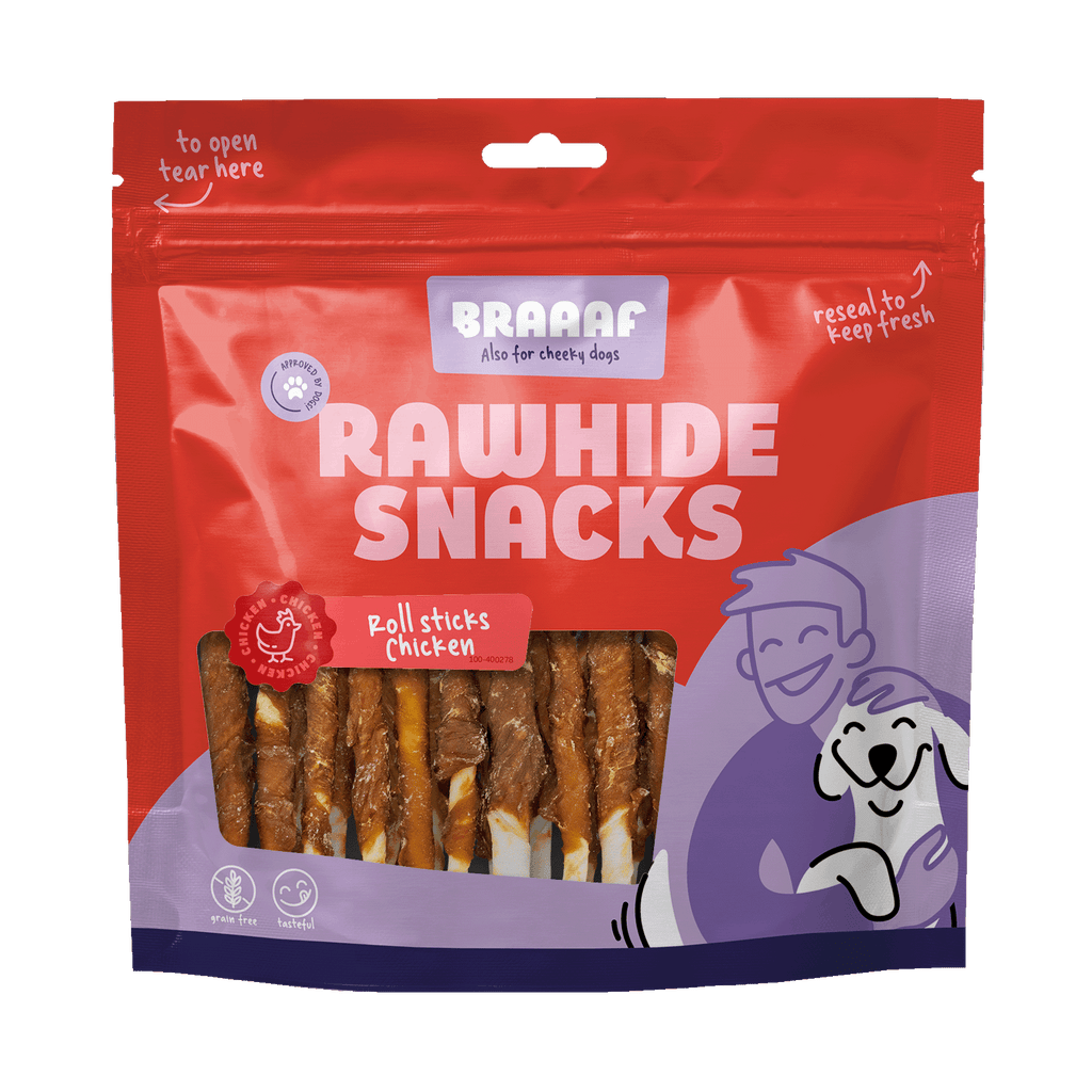 Braaaf Rawhide Roll Sticks Huhn - 30 St.