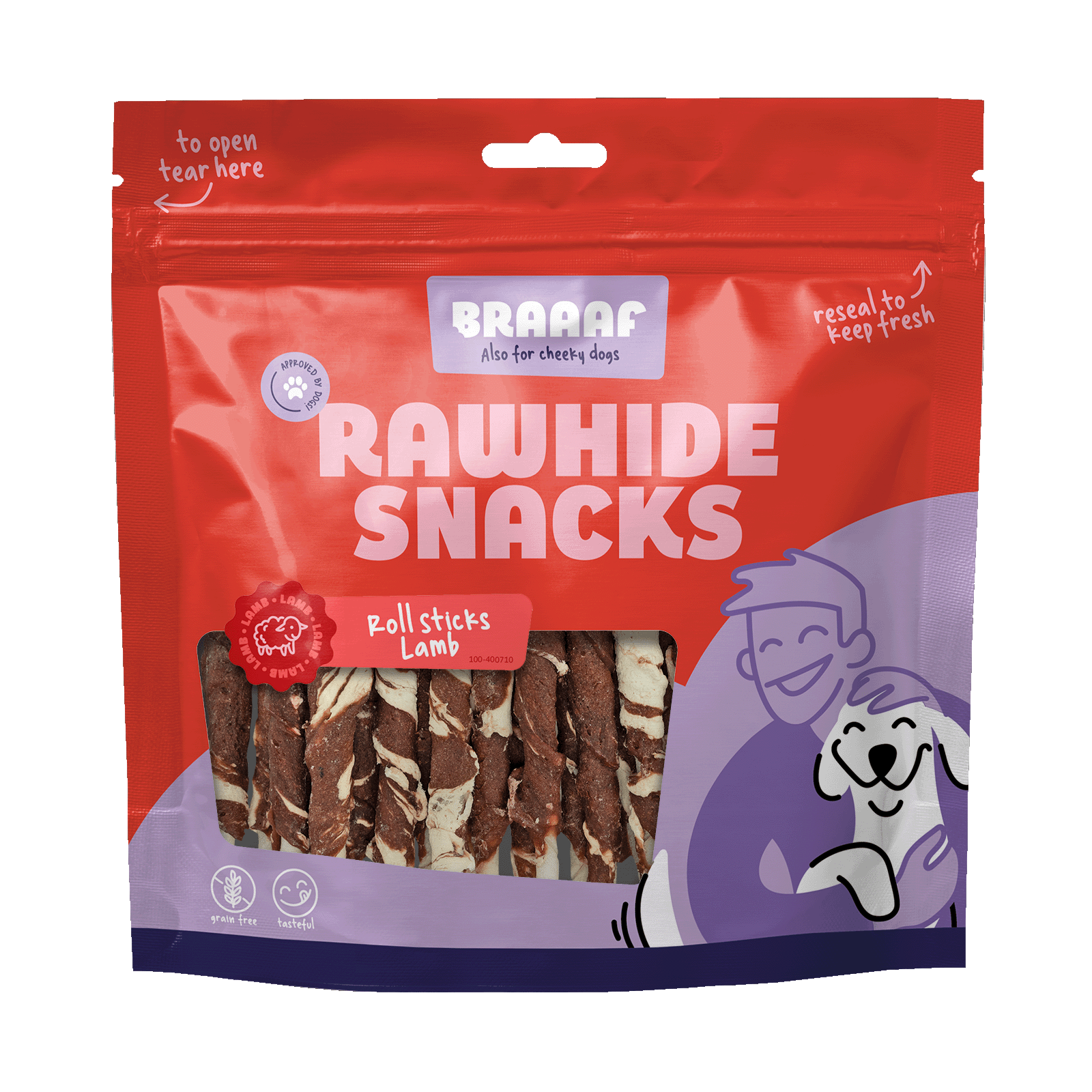 Braaaf Rawhide Roll Sticks Lamm & Fisch - 25 St.