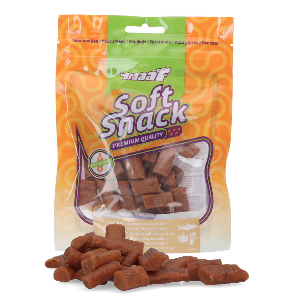 Braaaf Soft Snack – Lachs, Kürbis & Sellerie (85 g)