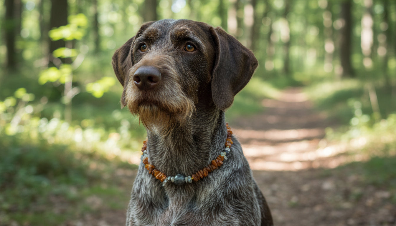 Hunde Bernsteinkette mit Hämatit und anderen Edelsteinen Länge 44cm - TierVita