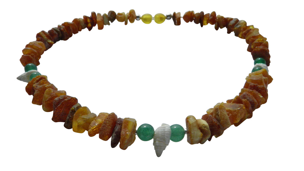 Hunde Bernsteinkette mit Aventurin und Muscheln Länge 37cm - TierVita