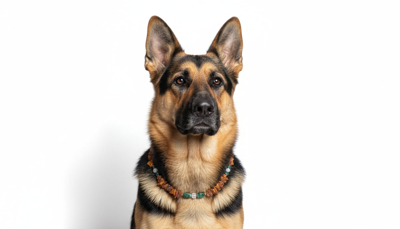 Hunde Bernsteinkette mit Bergkristall und Aventurin Länge 49cm - TierVita