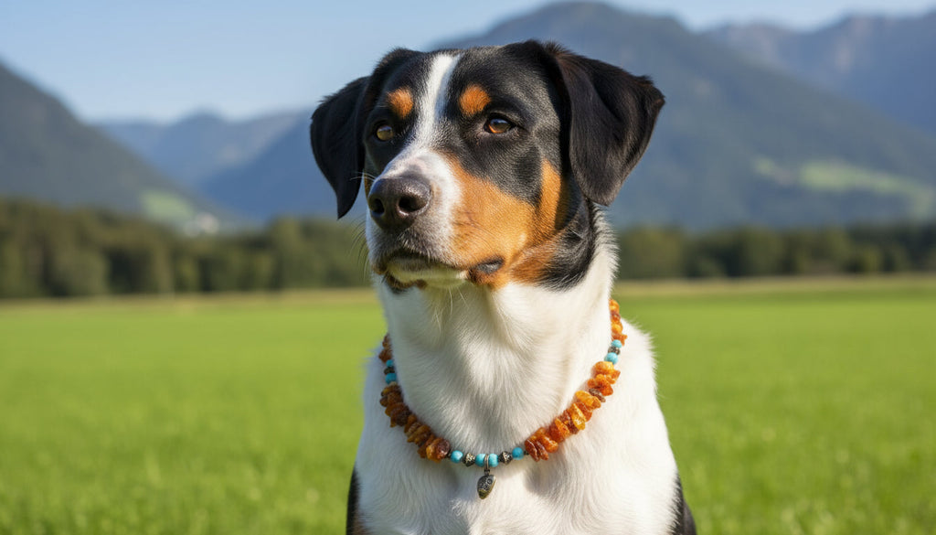 Hunde Bernsteinkette mit  Howlith Herzchen Länge 45cm - TierVita