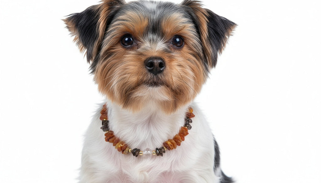 Bernsteinkette Hund mit Rauchquarz Länge 30cm - TierVita