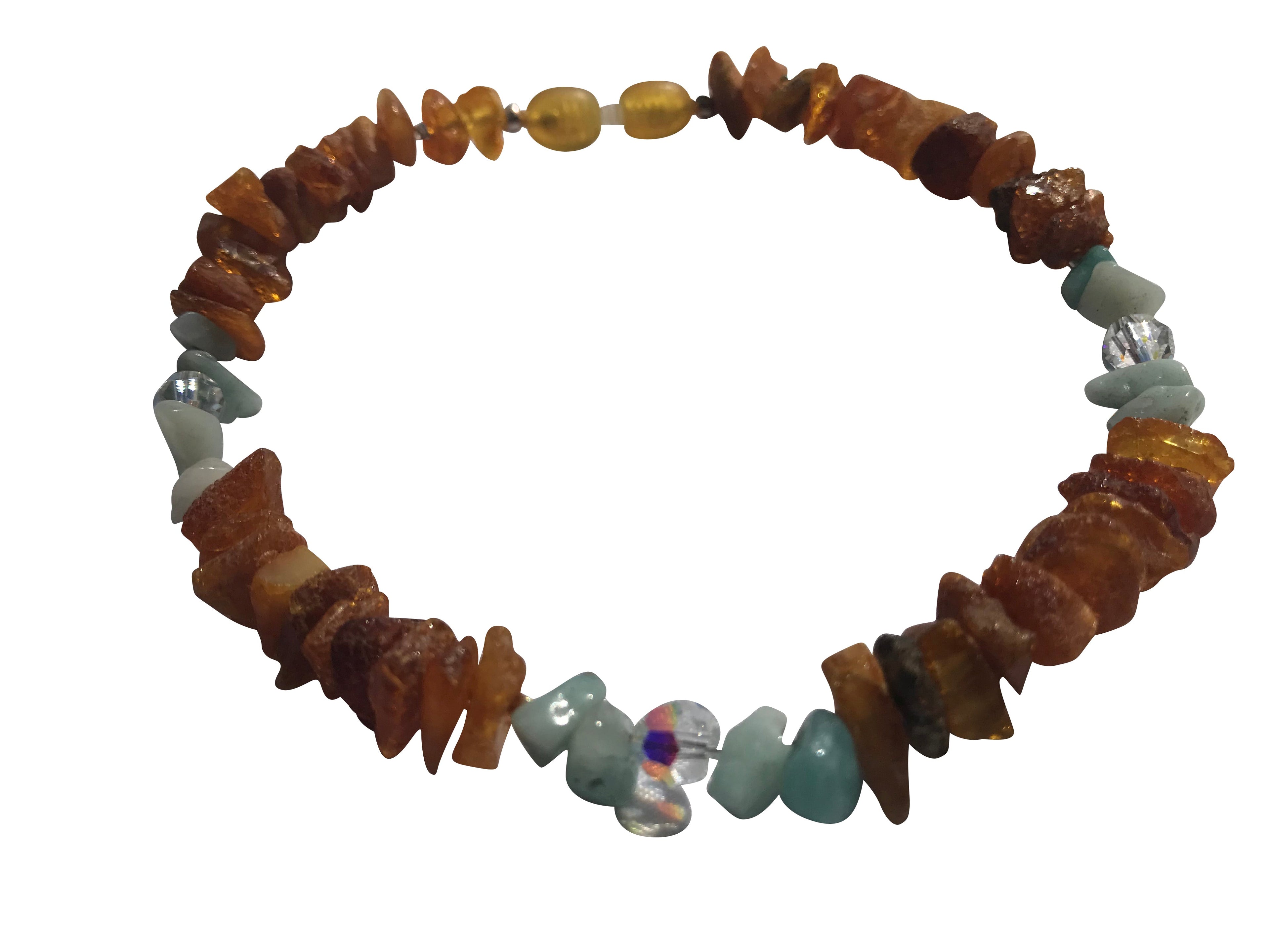 Bernsteinkette für den Hund Swari & Amazonit 24 cm Länge - TierVita