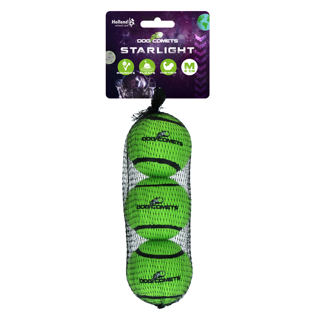 Dog Comets Starlight Tennisball M Grün (3-Pack)