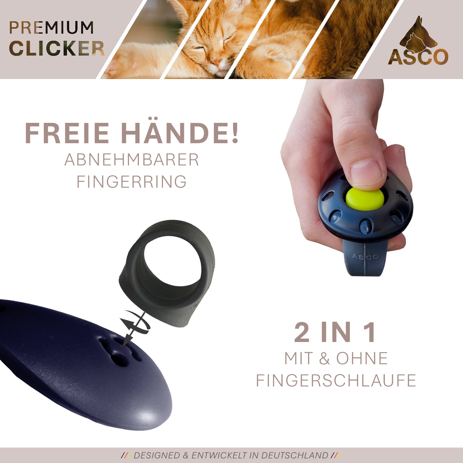 ASCO Finger Clicker – Clickertraining Premium Klicker für Hunde, Katzen, Pferde - TierVita