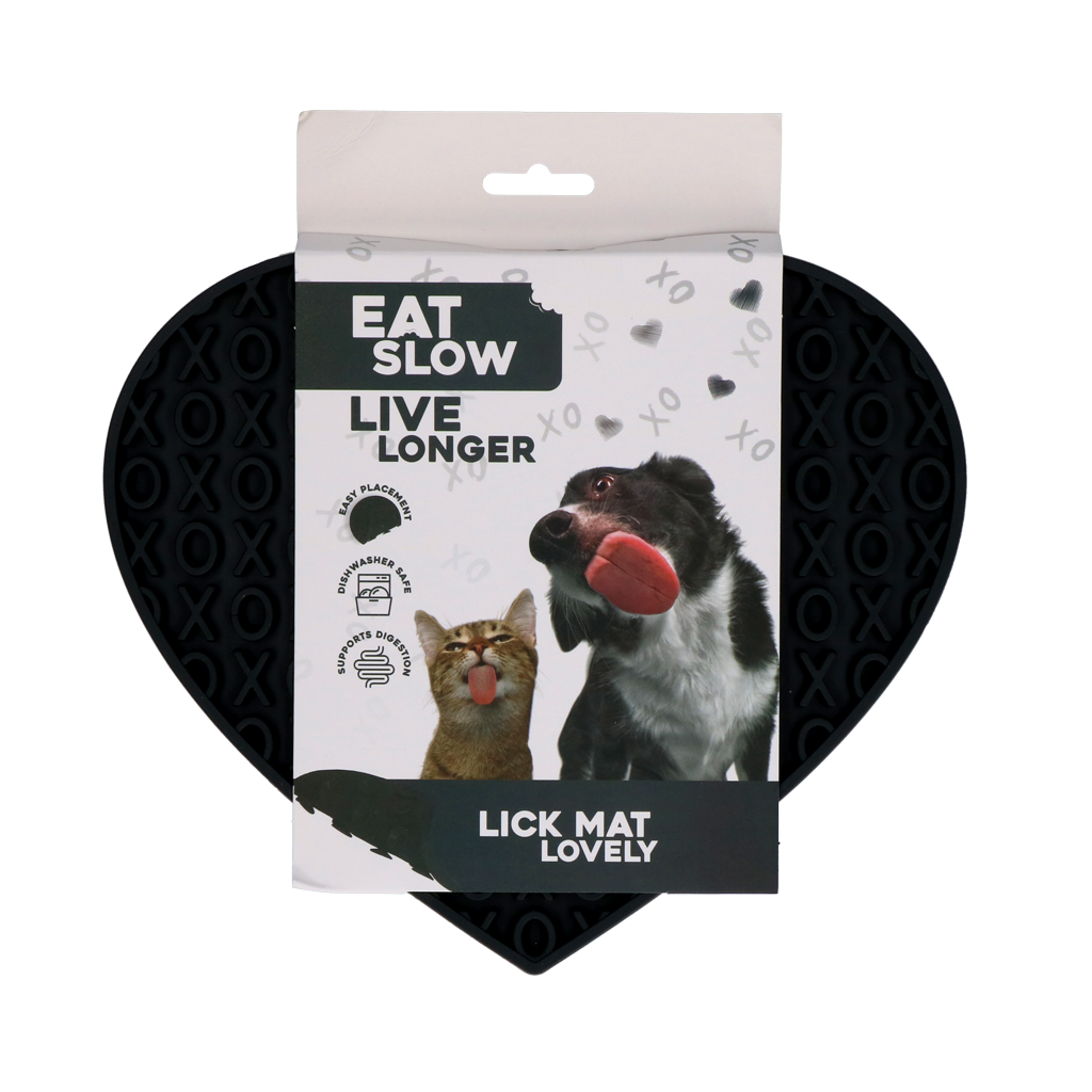Eat Slow Live Longer Lick Mat Lovely Heart Grau