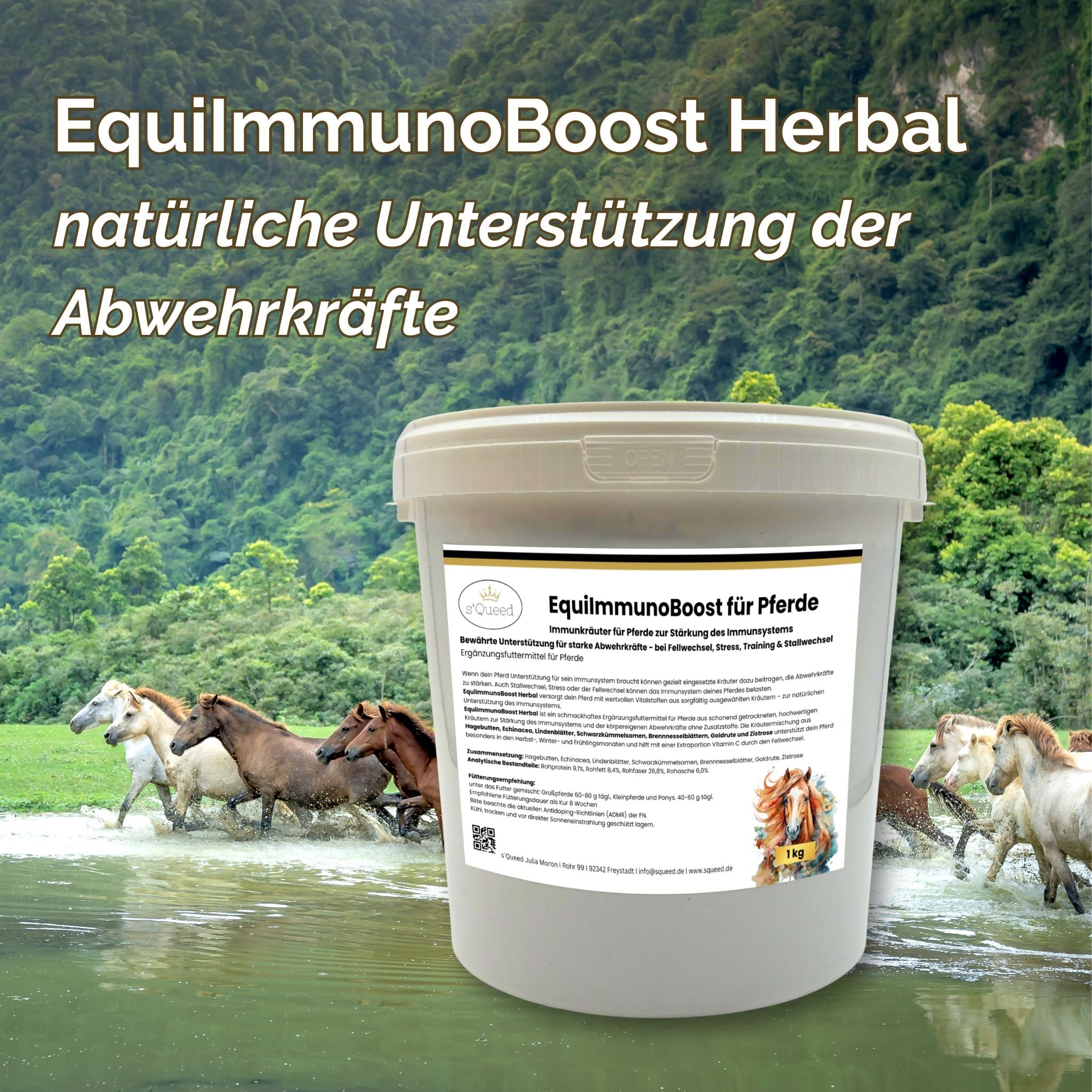 Kräutermischung EquiImmunoBoost Herbal 1kg für Pferde – Abwehrkräfte
