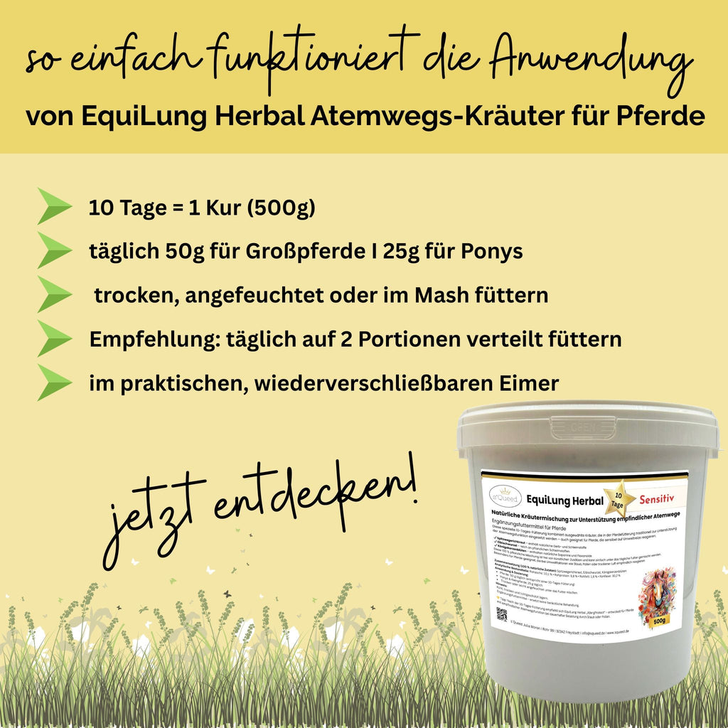 EquiLung Herbal Sensitiv – Hustenkräuter für Pferde zur Unterstützung empfindlicher Atemwege (10 Tage Fütterung) - TierVita