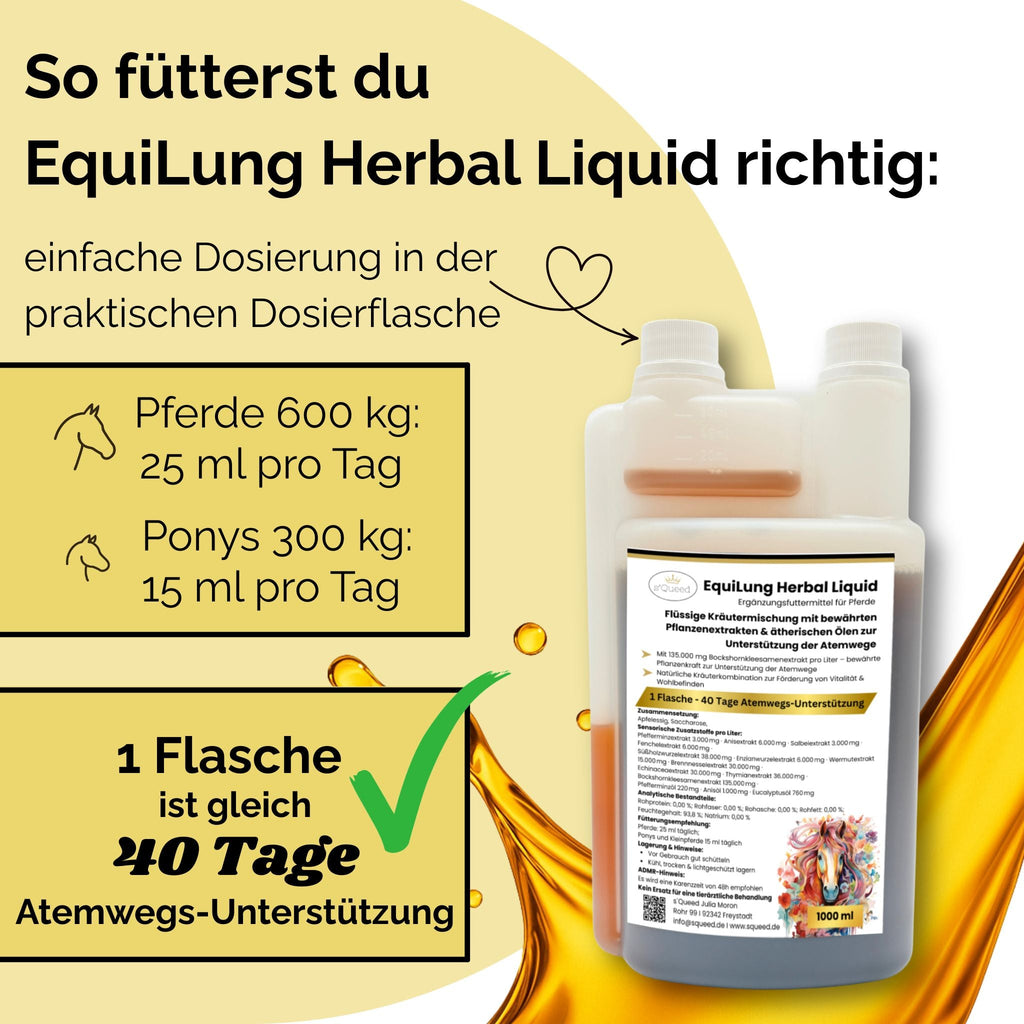 EquiLung Herbal Liquid 1000ml – flüssiges Ergänzungsfuttermittel zur Unterstützung der Atemwege bei Pferden - TierVita