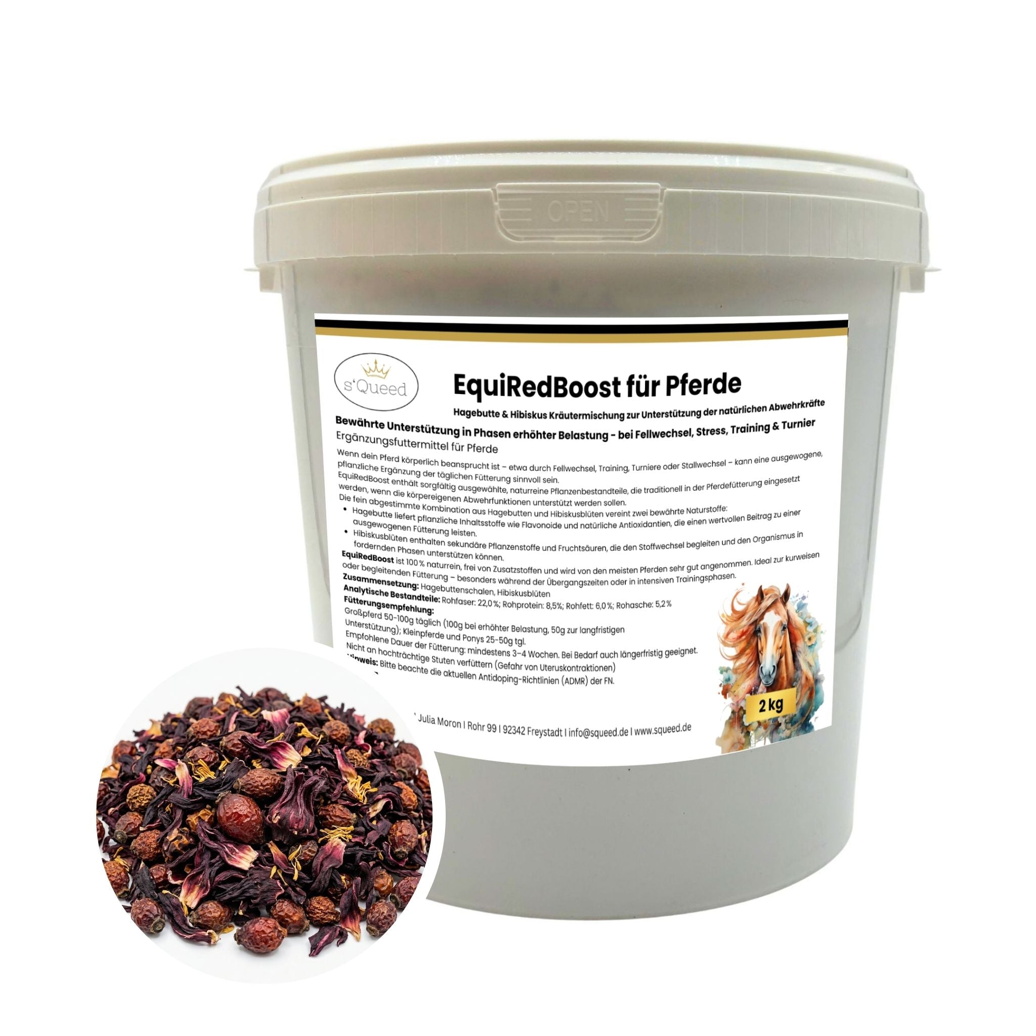 Kräutermischung EquiRedBoost 2kg für Pferde – Hagebutte & Hibiskus
