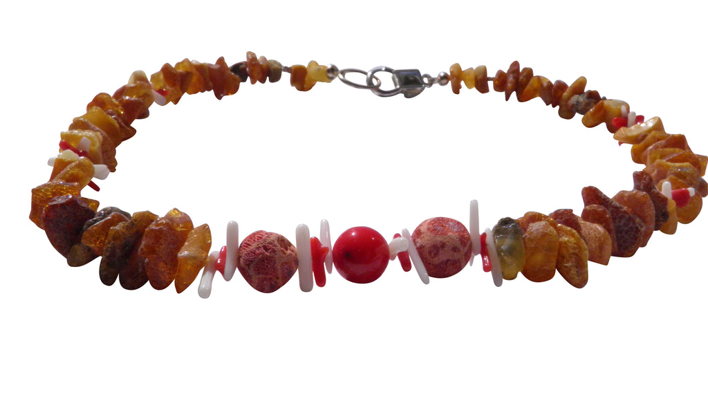 Hunde Bernsteinkette mit Koralle Länge 46cm - TierVita