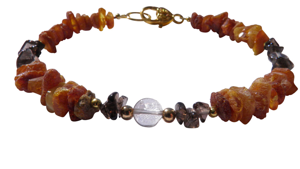 Bernsteinkette Hund mit Rauchquarz Länge 30cm - TierVita