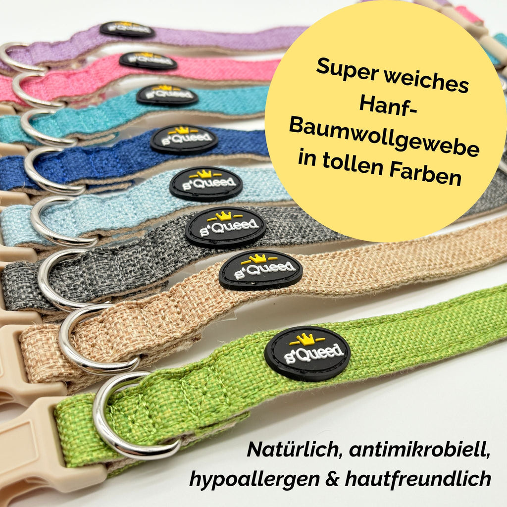 Hundehalsband-Set "Hempy" - Halsband + Leine + gravierte Hundemarke - TierVita