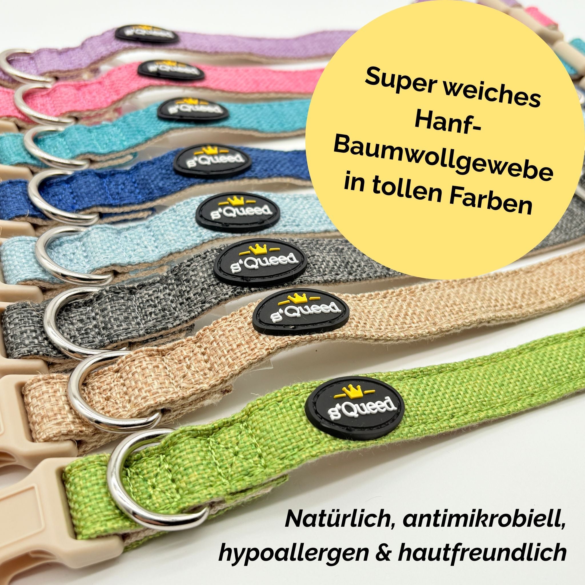 Hundehalsband-Set "Hempy" - Halsband + Leine + gravierte Hundemarke - TierVita
