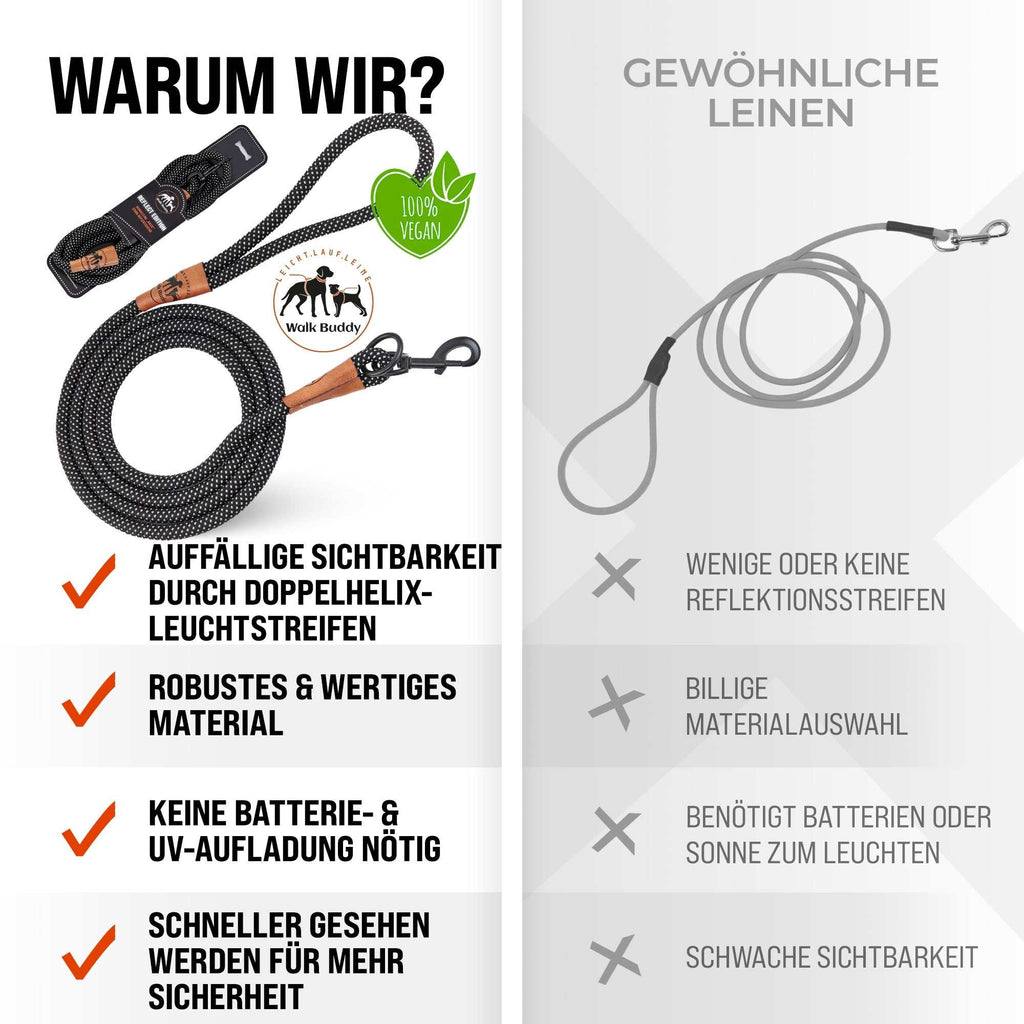 Reflektionsleine GLOW stark reflektierend mit Handschlaufe und vegan