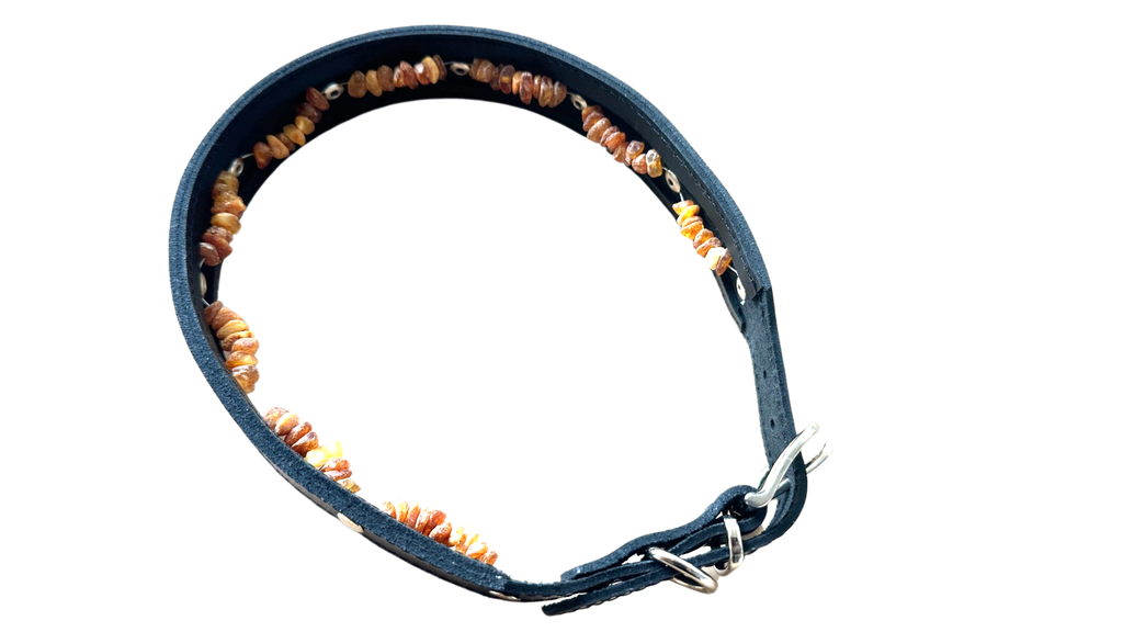 Hunde Lederhalsband mit integrierter Bernsteinkette - TierVita