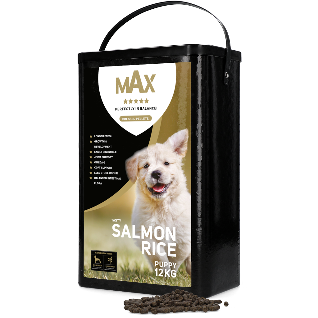 Max Puppy Trockenfutter Lachs & Reis 12 kg – Gepresste Pellets für Welpen