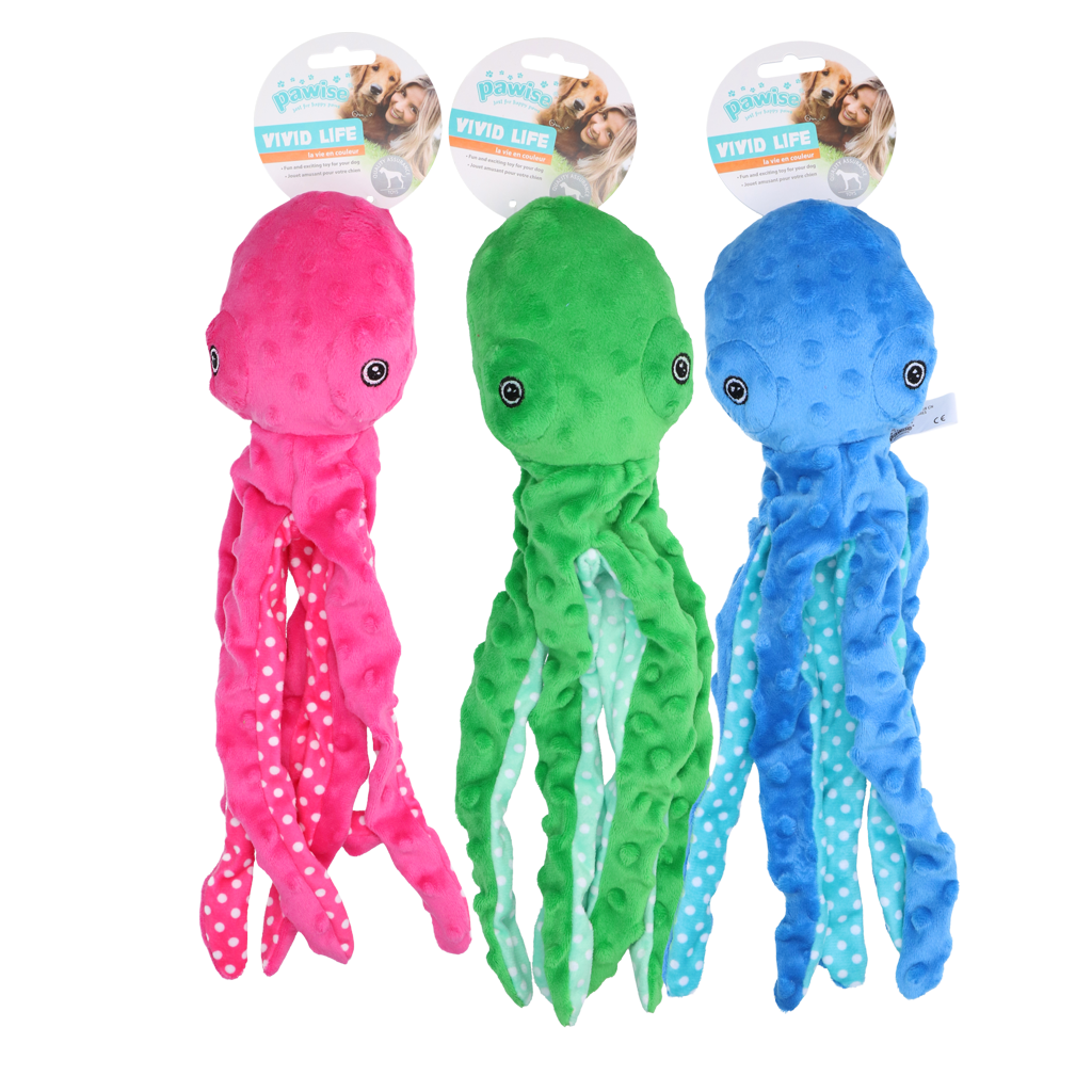Pawise Multicolor Plush Octopus (3 colour assorted) S
