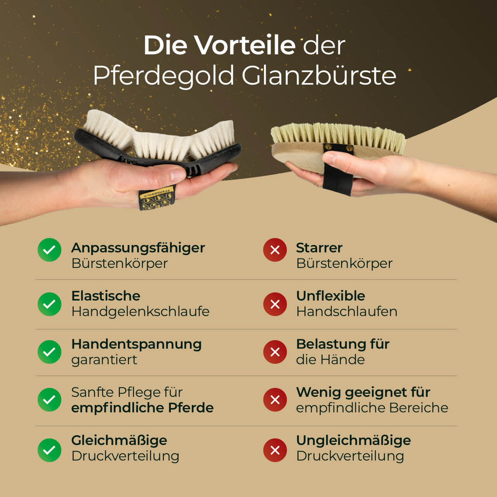 Pferdegold® Glanzbürste – Fellpflegebürste für glänzendes Pferdehaar