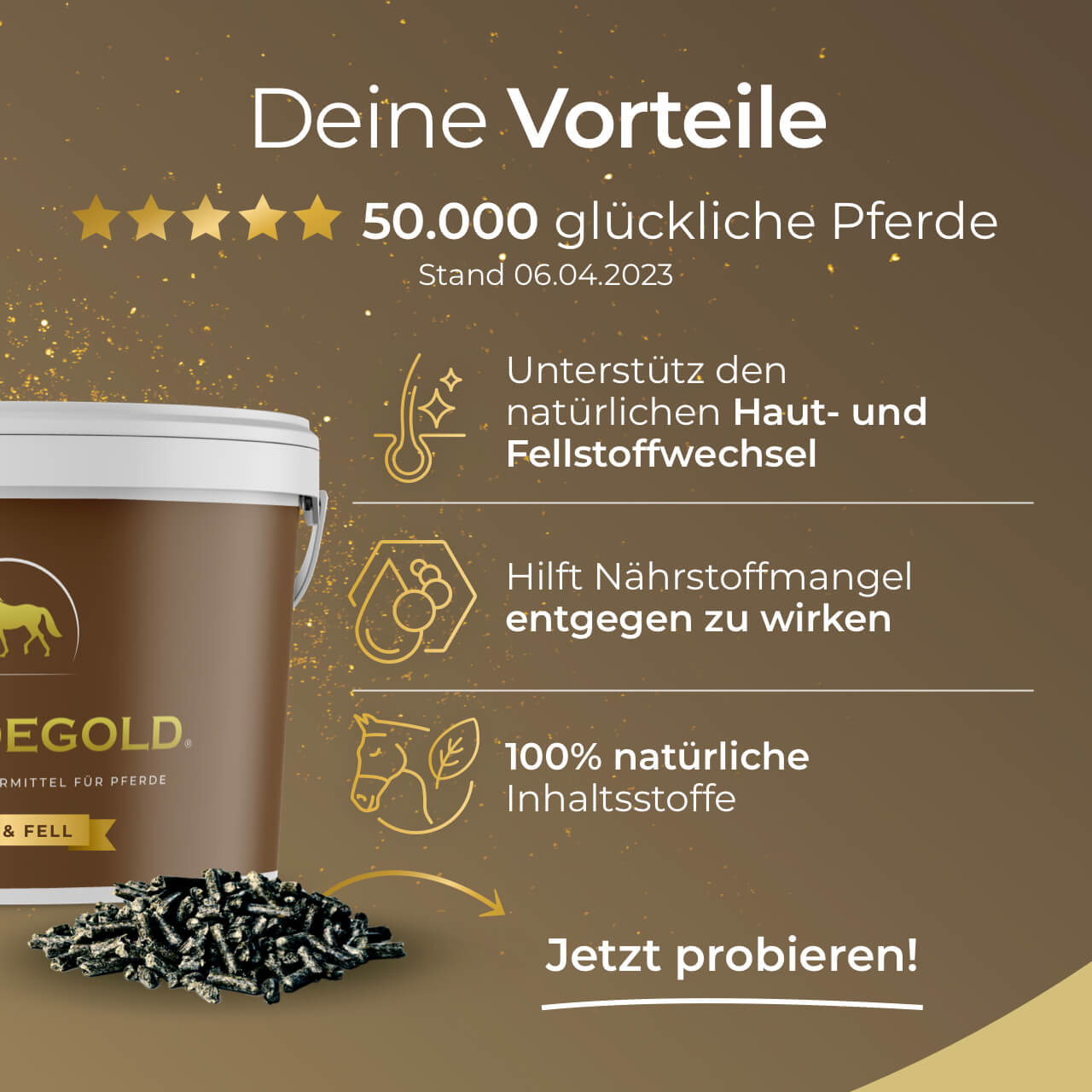 Pferdegold® Haut & Fell – Ergänzungsfutter für Fell & Haut des Pferdes mit Biotin & Zink
