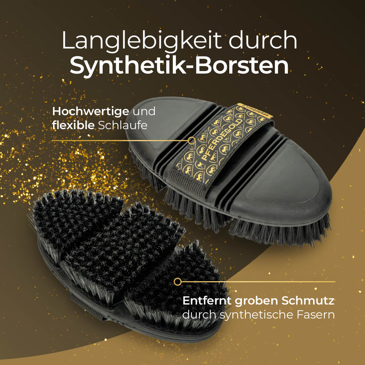 Pferdegold® Kardätsche – Pferdebürste mit Synthetik-Borsten & Handschlaufe