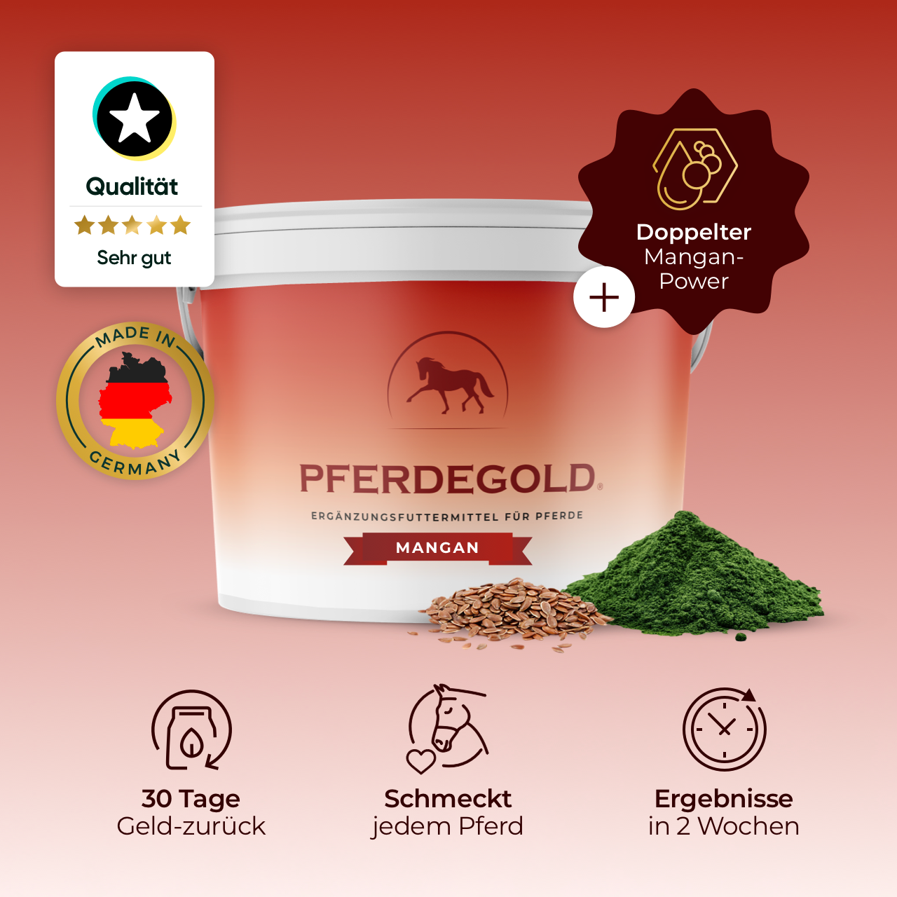 Pferdegold® Mangan – Spurenelement-Ergänzung für Pferde mit Leinsaat & Spirulina