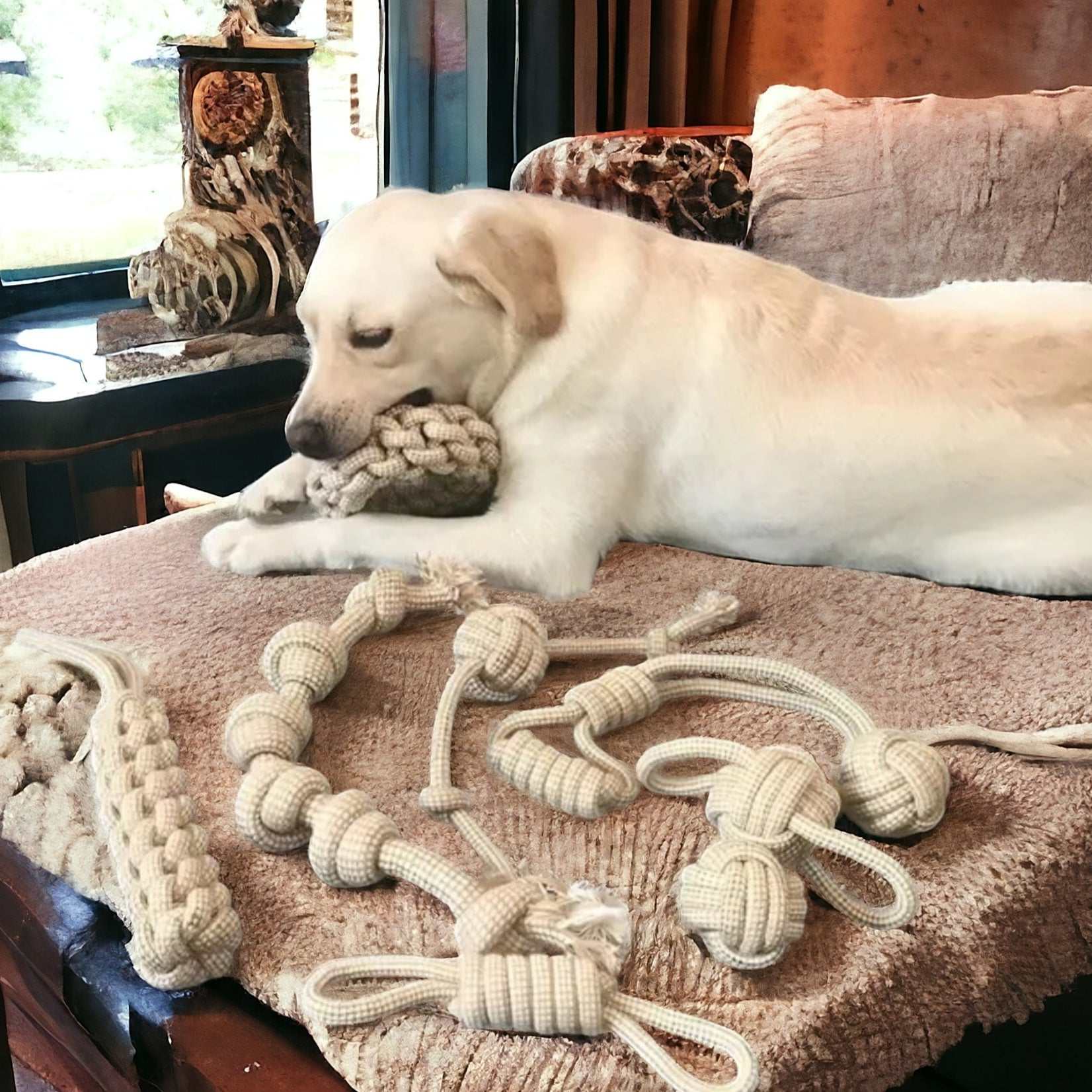 Tauseil Hundekauspielzeug aus Hanffasern und ungebleichter Baumwolle