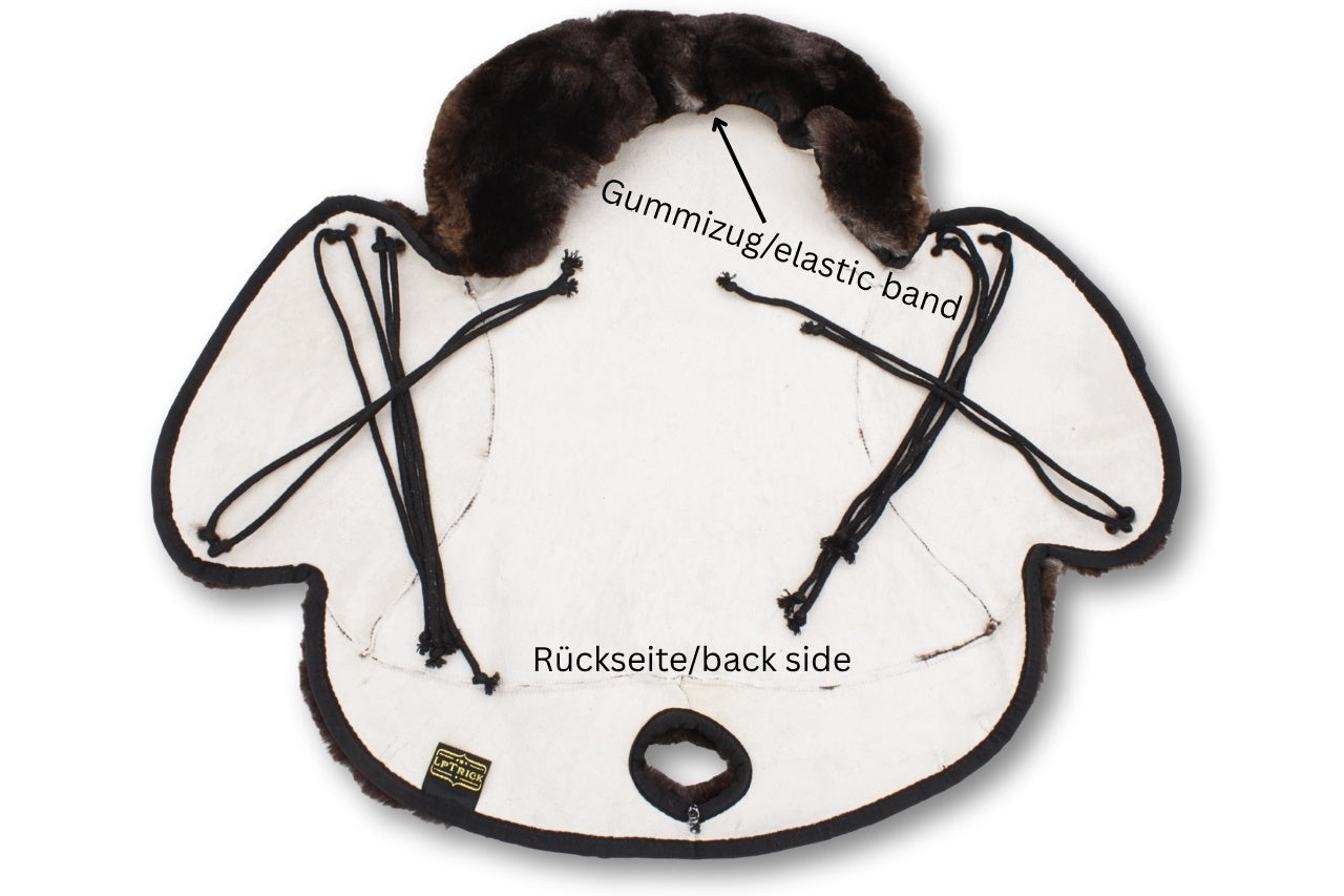 Lammfell Western Sattelsitzbezug braun-natur mit Hornausschnitt,