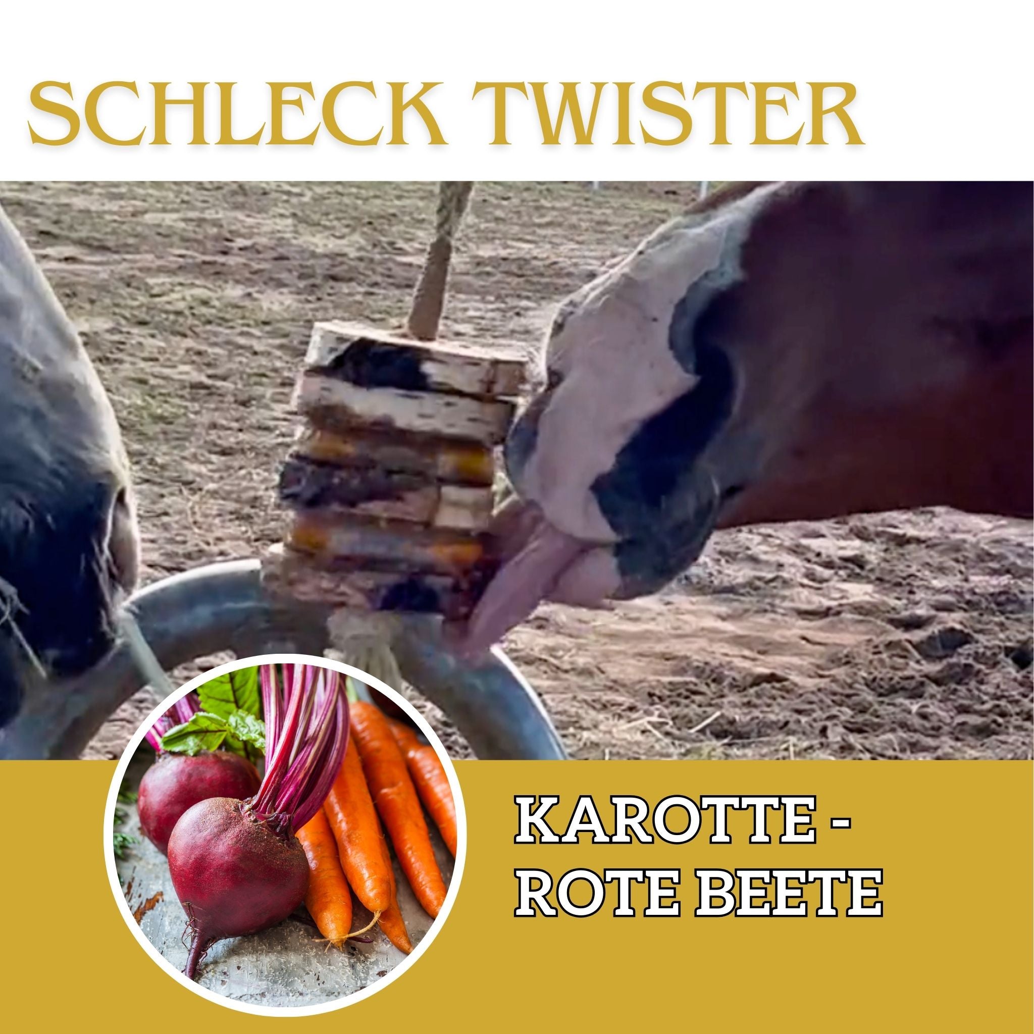 Schleck Twister Spielzeug für Pferde; Set aus Birkenholzhalterung und 2 Schleck Twister Scheiben deiner Wahl - TierVita
