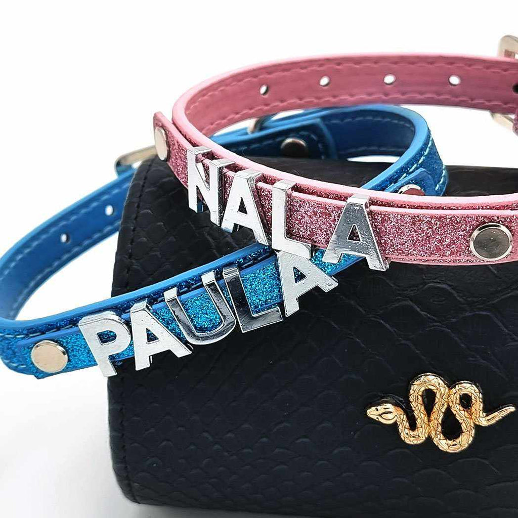 Stylisches Glitzer Hundehalsband mit Namen aus Strass-Buchstaben