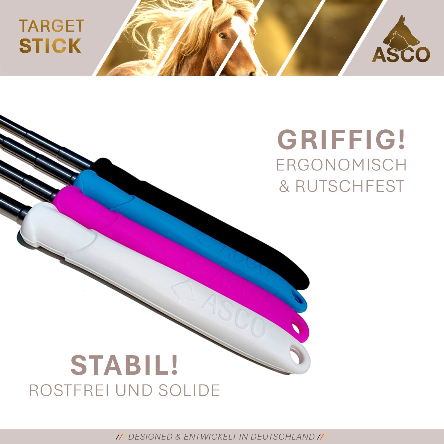 ASCO Target Stick - Target Stab für Hunde Katzen Targettraining - Targetstick ausziehbar mit Softball - Edelstahl Targetstab mit Teleskopfunktion - TierVita