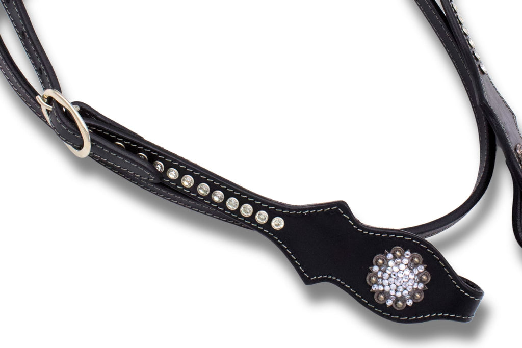 Elegante Kaltblut Westerntrense schwarz mit klaren Strasssteinchen,