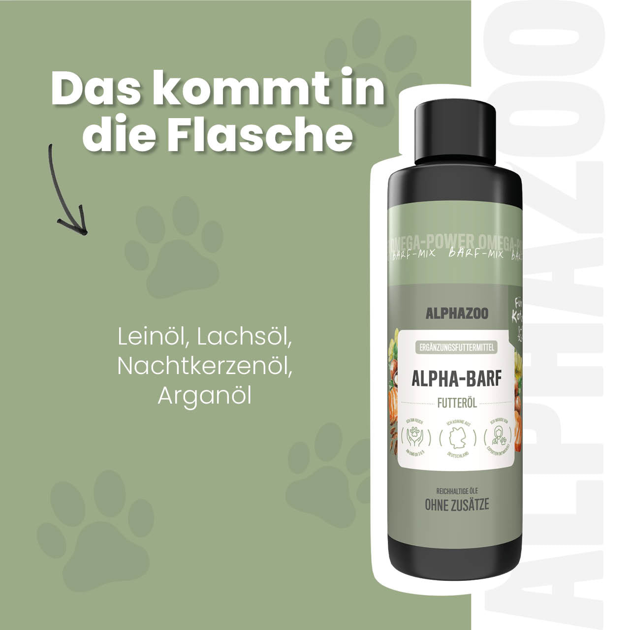Alpha-Barf Futteröl für Katzen – Lein, Lachs, Nachtkerze & Argan kaltgepresst