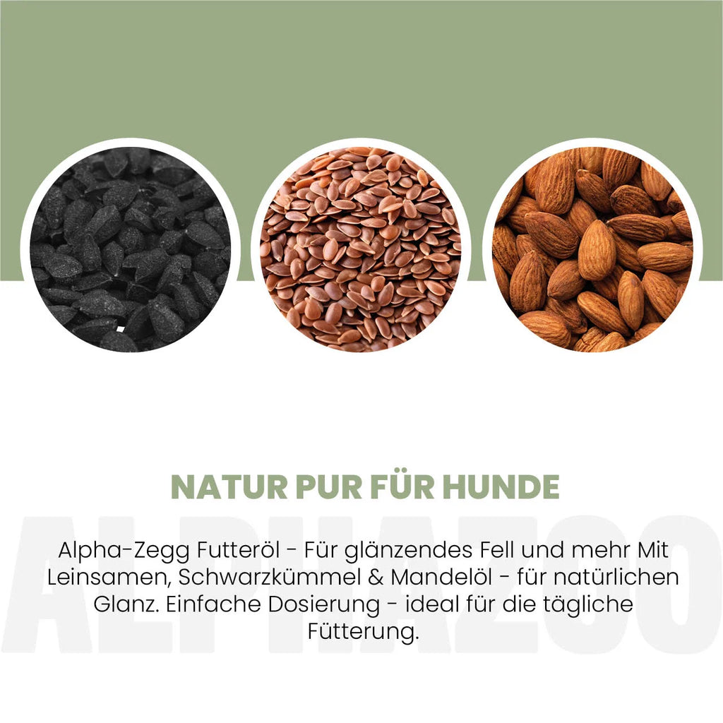 Alpha-Zegg Futteröl für Hunde – Lein, Schwarzkümmel & Mandel kaltgepresst