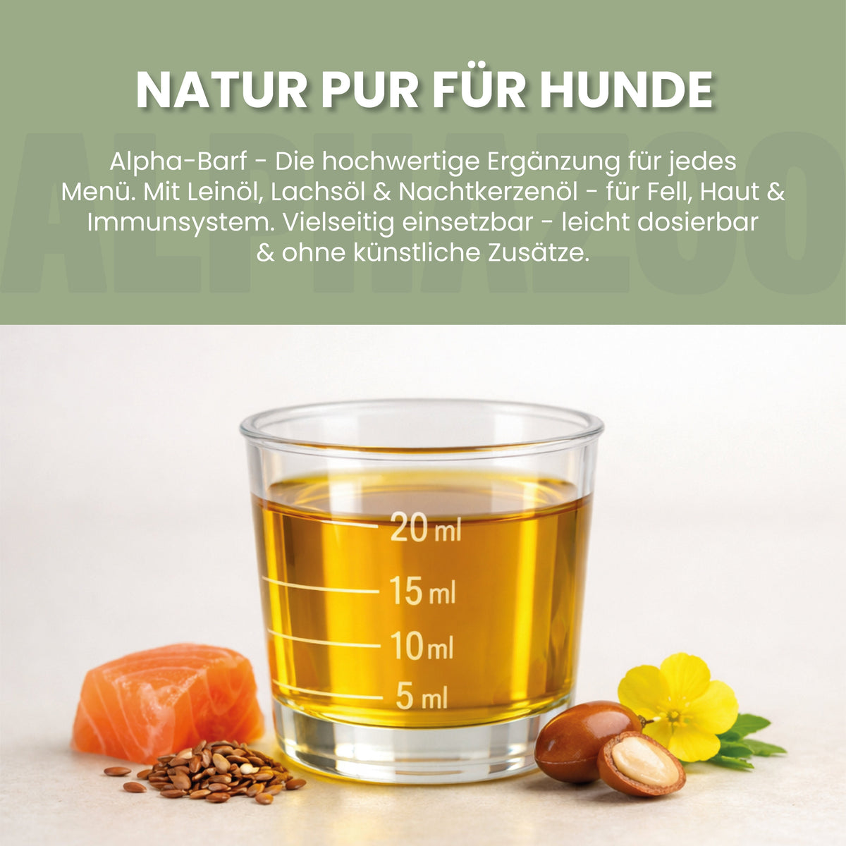 Alpha-Barf Futteröl für Hunde – Lein, Lachs, Nachtkerze & Argan kaltgepresst
