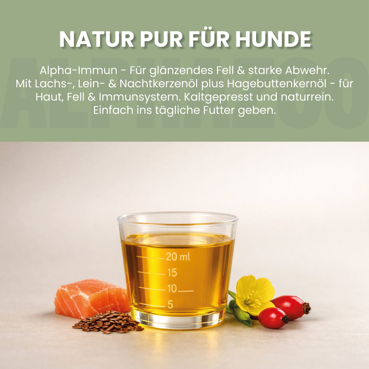 Alpha-Immun Futteröl für Hunde – Lachs, Lein, Nachtkerze & Hagebutte kaltgepresst